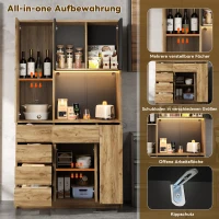 Modern Tall Kitchen Pantry Sideboard with 4-Tier Pull-Out Organiser, Freestanding Storage Cupboard with Power Outlets, 105L x 40W x 185H cm, Black(m-4)