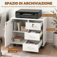 HOMCOM Schedario per Ufficio con 3 Cassetti e Armadietto con 3 Ripiani Regolabili, in Legno, 60x40x56 cm, Bianco(m-4)