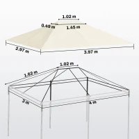 Outsunny 3 x 4m Gazebo Canopy Replacement Cover, Gazebo Roof Replacement (TOP COVER ONLY), Cream White(m-3)