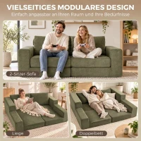 HOMCOM Schlafsofa 4-in-1 Schlaffunktion ausziehbar Klappsofa Kissen 2 Sitzer Grün(m-4)