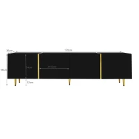High-Gloss TV Cabinet with Four Soft-Close Doors, Modern Entertainment Stand for Living Room, 170L × 35W × 46H cm, Black+Gold(m-3)