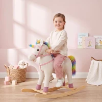 AIYAPLAY Caballito Balancín para Bebés Diseño Unicornio con Sonido Caballo Balancín Base de Madera para Niños 1-3 Años Crema(m-14)