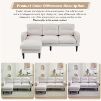 L-Shaped Sectional Sofa with Movable Chaise and Storage Pockets, Modern 3-Seater Corner Sofa for Living Room, 204L x 136W x 80H cm, Beige(m-6)