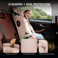 Highback Booster Seat with ISOFIX and I-Size R129, Adjustable Car Seat with 10-Position Headrest for 100-150 cm, 44L x 46W x 80H cm, Pink(m-5)