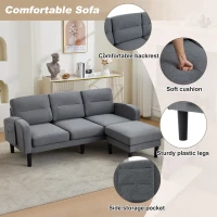 L-Shaped Sectional Sofa with Movable Chaise and Storage Pockets, Modular 3-Seater Corner Sofa for Living Room, 204L × 136W × 80H cm, Grey(m-4)