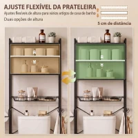 HOMCOM Móvel para Sanita de 3 Níveis com Porta-Rolos Prateleiras Ajustáveis Cesto Amovível e Ganchos Castanho Rústico(m-6)