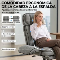 HOMCOM Silla de Escritorio con Reposapiés Reposabrazos Abatibles Respaldo Alto y Reclinable 145° Reposacabezas Ajustable Gris(m-5)
