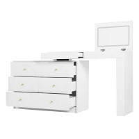 Modern L-Shaped Vanity Desk with 7 Storage Drawers, Adjustable Makeup Table Dressing Console with LED Flip Mirror, 200L x 40W x 80H cm, White(m-13)