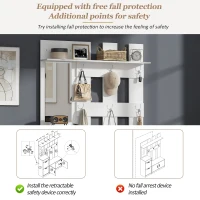 Modern Hall Tree with Coat Rack, Mirror and Shoe Bench, Space-Saving Entryway Unit with 6 Hooks and Flip Cabinets, 120L x 30W x 180H cm, White(m-7)