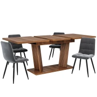 Extendable Dining Table with Double-Column Base, Space-Saving Kitchen Table with Anti-Slip Feet, 120-160L x 80W x 76H cm, Dark Brown(m-10)
