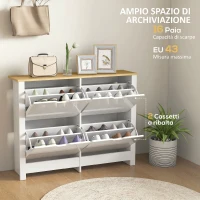 HOMCOM Zapatero Estrecho con 4 Cajones Abatibles Estantes Ajustables para 16 Pares de Zapatos 105x26x80 cm Blanco(m-4)