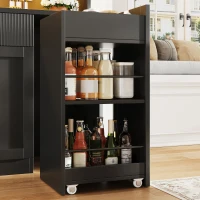 Kitchen Cabinet with App-Controlled RGB LED and Glass Display, Storage Cabinet with Roll-Out Shelves and Drawers, 120L x 40W x 187H cm, Black(m-8)