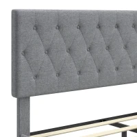 HOMCOM Marco de Cama 140 x 190 cm con Somier, Cama Doble Acolchada en Lino, Cabecero Capitonné, Soporte de 10 Lamas, Gris(m-4)