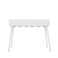 Modern Wooden Vanity Desk with 2 Cloud-Shaped Drawers, Multi-Functional Dressing Console Table with Metal Legs, 100L x 40W x 76H cm, White(m-8)