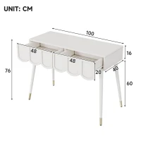 Modern Wooden Vanity Desk with 2 Cloud-Shaped Drawers, Multi-Functional Dressing Console Table with Metal Legs, 100L x 40W x 76H cm, White(m-3)