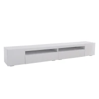 Modern TV Unit with Adjustable LED and USB, Spacious Storage Cabinet for Living Room, 240L x 38.5W x 35.5H cm, White(m-12)