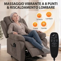 HOMCOM Poltrona Alzapersona Elettrica Reclinabile con Massaggio e Riscaldamento in Tessuto, Marrone Chiaro(m-5)