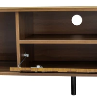 Modern TV Cabinet with Wave-Shaped Doors, Minimalist Media Console for Living Room, 160L x 35W x 46H cm, Natural(m-12)