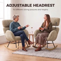 HOMCOM Upholstered Rocking Chair Adjustable Headrest Rocker Chair Raindrop Velvet Rubberwood Base Light Brown(m-5)