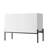 Modern Wooden Sideboard Storage Cabinet with 2 Doors, Freestanding Buffet Cupboard with Raised Metal Legs, 100L x 40W x 75H cm, White(m-9)