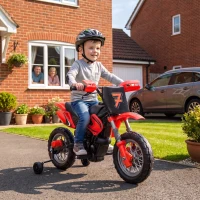 AIYAPLAY Moto Eléctrica Niños 12V con 2 Ruedas Auxiliares Desmontables 2 Motores Suspensión Trasera 3 km/h 3-6 Años Rojo(m-16)