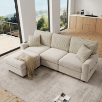 Modern Upholstered Sectional Sofa with USB Type-C Charging Ports, Soft Convertible Couch with 2 square cushions, 223L x 146W x 84H cm, Beige(m-1)