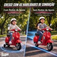 AIYAPLAY Mota Elétrica Infantil 12V Vespa PX150 com Rodinhas de Apoio, 2 Motores, Suspensão Traseira, Música e Luzes, 3 km/h, 3-6 Anos, Vermelha(m-5)