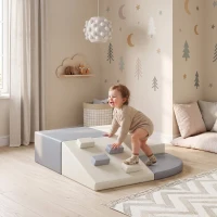 AIYAPLAY Juego de 4 Bloques de Espuma para Niños de Psicomotricidad Tapizados en PU Escalar y Gatear 1-3 Años Gris Claro y Beige(m-2)