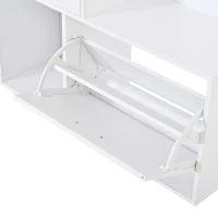 Modern Hall Tree with Mirror and Fold-Out Shoe Rack, Space-Saving Entryway Organizer with 3 Hooks and Drawers, 90L x 30W x 180H cm, White(m-11)
