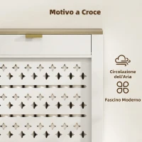 HOMCOM Copritermosifoni con Cassetto a Ribalta, Motivo a Croce per Soggiorno, Corridoio, Ufficio, Bianco(m-5)