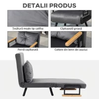 HOMCOM Fotoliu Pat 3 în 1 cu Spătar Rabatabil în 5 poziții și Pernă, 63x73x81 cm, Gri Închis(m-6)