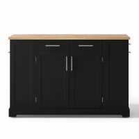 Modern Rolling Kitchen Island Trolley with Woodgrain Worktop, Mobile Storage Cart Unit with Pull-Out Bin Compartment, 138L x 86W x 92H cm, Black(m-2)
