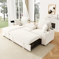 L-Shaped Sofa Bed with USB/USB-C Ports and Pull-Out Sleeper, Soft Reversible Corner Couch with Hidden Chaise Storage, 200L x 137W x 85H cm, Beige(m-1)
