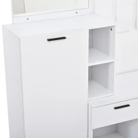 Hallway Storage Unit with Mirror and 4 Hooks, Space-Saving Shoe Cabinet with 10 Compartments for Entryway, 120L x 35W x 175.5H cm, White(m-8)