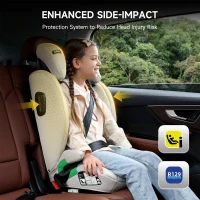 Highback Booster Seat with ISOFIX and I-Size R129, Adjustable Car Seat with 10-Position Headrest for 100-150 cm, 44L x 46W x 80H cm, Beige(m-3)
