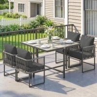 Outsunny Polyrattan Gartenmöbel Set 5-teilig Platzsparend Sitzgruppe Tisch mit 4 Stühlen DPC-Tischplatte Kissen Grau(m-9)