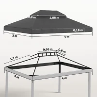 Outsunny Copertura per Gazebo da Giardino 3x4 m a 2 Livelli in Tessuto Oxford 600D con Fori di Drenaggio, Grigio Scuro(m-3)