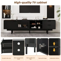 Modern Minimalist TV Cabinet with Cable Management, Sideboard with 2 Doors, 2 Drawers and 1 Open Shelf, 200L x 40W x 50.5H cm, Black(m-4)