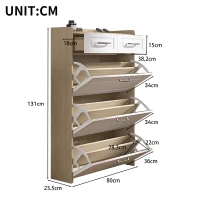 Modern Wooden Shoe Cabinet with 3 Flip Louvered Doors, Space-Saving Organiser Cupboard with 2 Drawers, 80L x 23.5W x 131H cm, White+Natural(m-3)