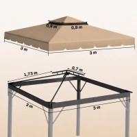 Outsunny Cobertura de Substituição para Pérgola 300x300 cm com Duplo Teto e 8 Orifícios de Drenagem Cáqui(m-3)
