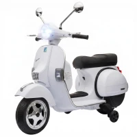 AIYAPLAY Moto Eléctrica Niños 12V Vespa PX150 Ruedas Auxiliares 2 Motores Suspensión Trasera Música Faros 3 km/h 3-6 Años Blanco(m-16)