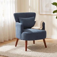 HOMCOM Fauteuil moderne à accoudoirs, fauteuil rembourré d'appoint avec coussin lombaire, bleu(m-6)