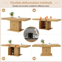 Extendable Dining Table with Integrated Storage, Space-Saving Kitchen Table with Grooved Doors and Shelves, 140-180L x 90W x 75H cm, Natural(m-6)