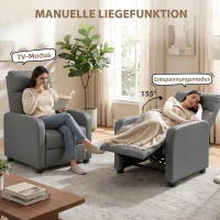 HOMCOM Relaxfauteuil met push-back ligfunctie en voetensteun, tv-fauteuil van PU-leer, grijs(m-4)