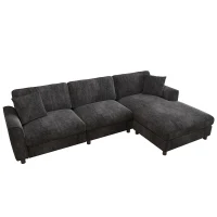 Modern L-Shaped Sectional Sofa with Reversible Chaise Lounge, Modular Corner Couch with Extra‑Wide Chaise Seat, 256L x 137W x 79H cm, Gray(m-2)