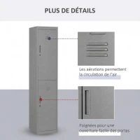 Vinsetto Armoire métallique à casiers avec 2 compartiments, verrouillable avec 2 clés, 4 étagères, 38 x 46 x 180 cm, gris(m-6)