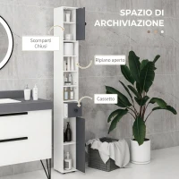 kleankin Mobile Colonna Bagno con Cassetto, 2 Armadietti e 4 Ripiani Aperti, in Legno, 20x20x180 cm, Grigio Bianco(m-4)