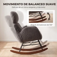 HOMCOM Silla Mecedora de Terciopelo con Reposacabezas Ajustable Acolchado Grueso Patas de Madera Reposabrazos Gris Oscuro(m-4)