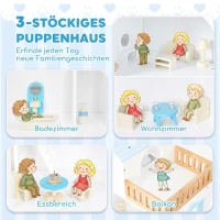 AIYAPLAY Groot poppenhuis 79,5 cm met lift, 3 verdiepingen, 13 meubels en balkon, blauw, cadeau voor meisjes van 3-6 jaar(m-5)