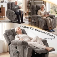 HOMCOM Sillón Relax Reclinable Eléctrico Levanta Personas Mayores 8 Puntos Masaje y Calor Reposapiés Portavasos Gris Oscuro(m-4)